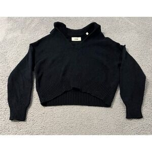 Buck Mason Womens V Neck Knit Cropped Pullover XS Black